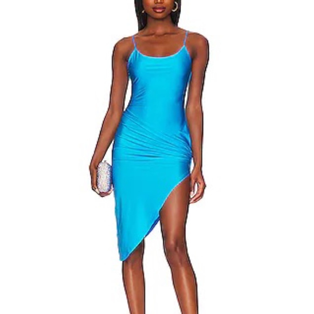 SUPERDOWN EVA TWISTED SLIT DRESS IN BLUE